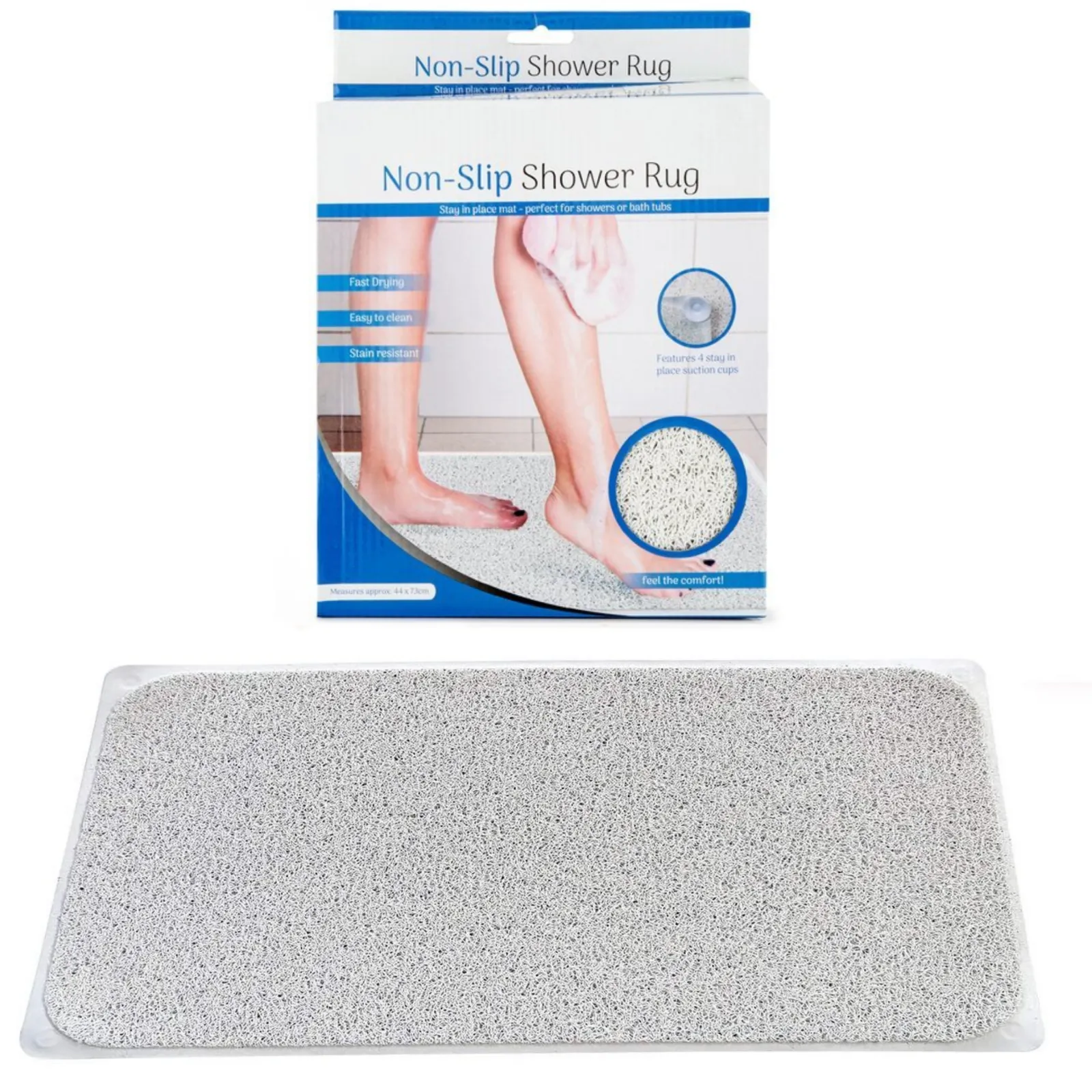Anti Slip Loofah Shower Rug Non Slip Bathroom Bath Mat Carpet Water Drains - Grey
