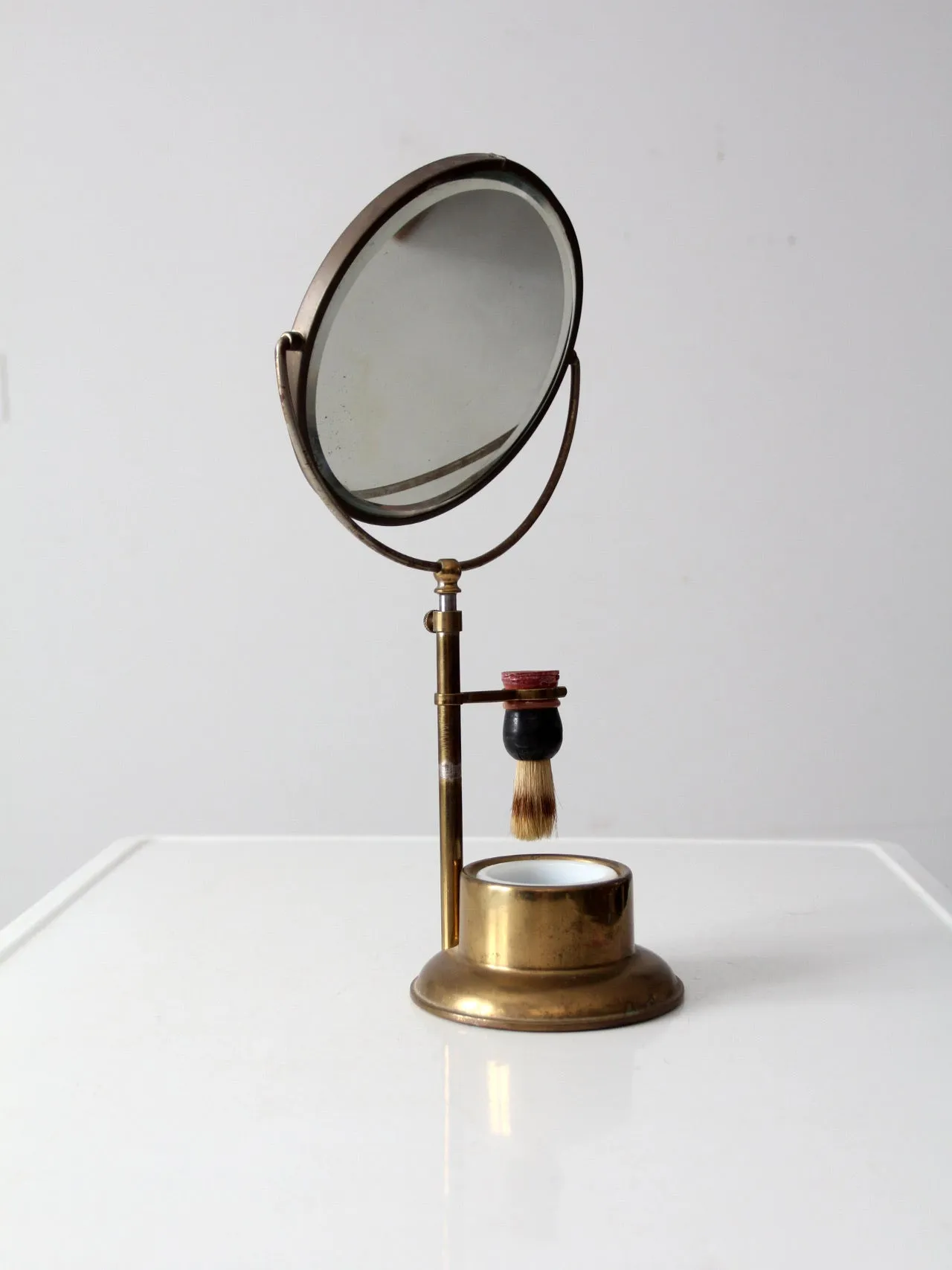 antique brass shaving mirror set