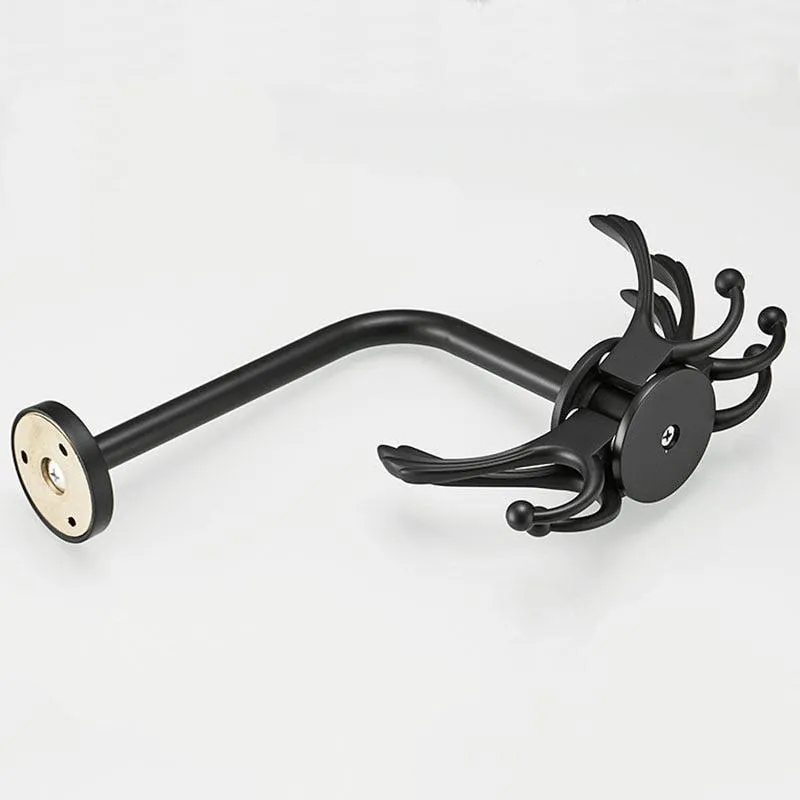 Black Rotating Bathroom Hanger Movable Hooks Coat Rack Robe Hook