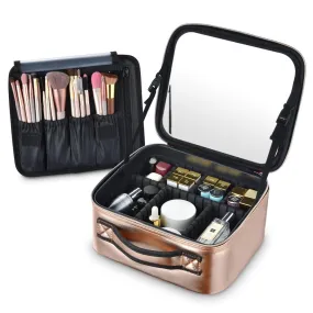 Byootique 10" Makeup Case w/ Mirror Brush Holder Dividers Gold