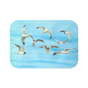 Coastal bath mat Flying Seagulls | Handpainted design Coastal bath mat Flying Seagulls | Handpainted design