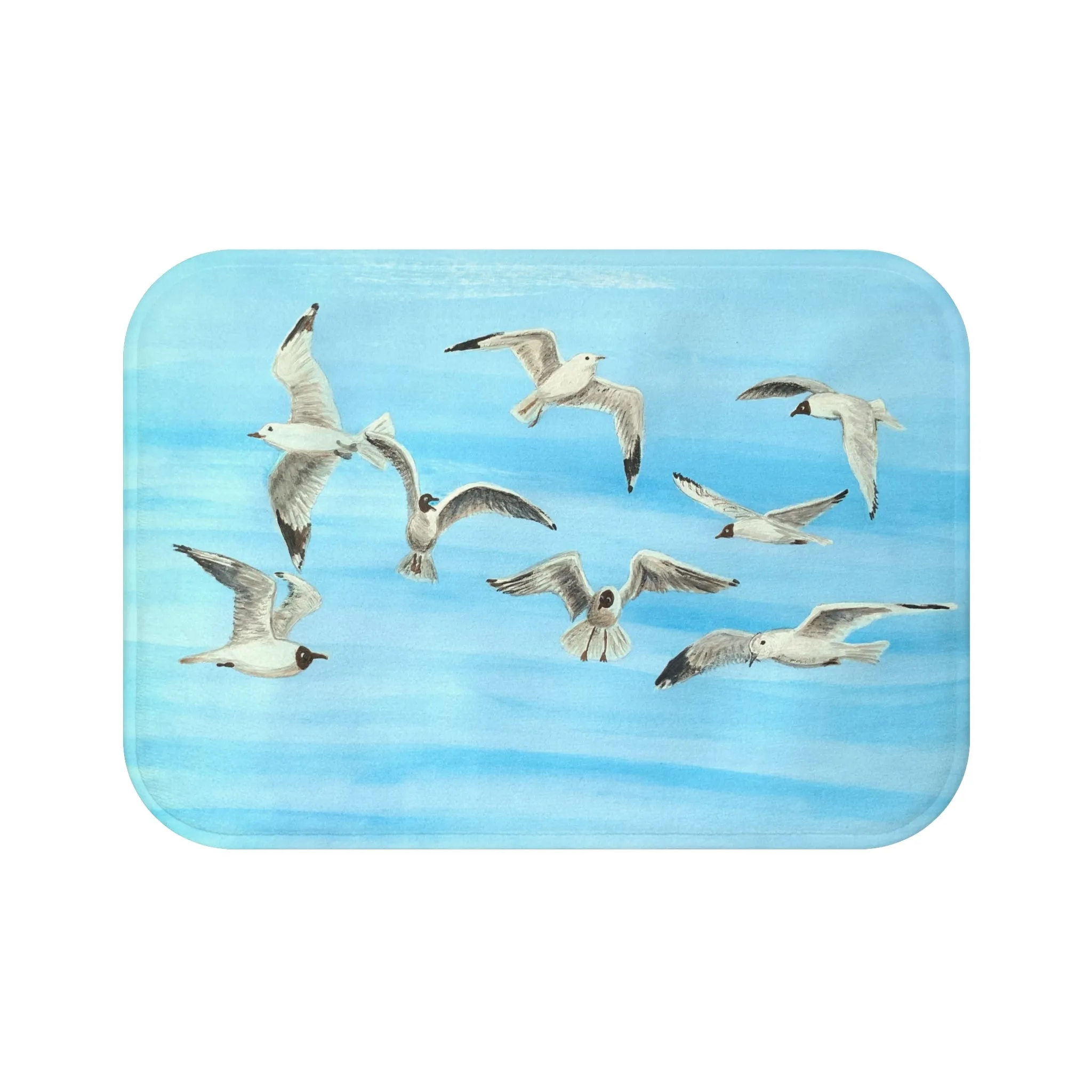 Coastal bath mat Flying Seagulls | Handpainted design