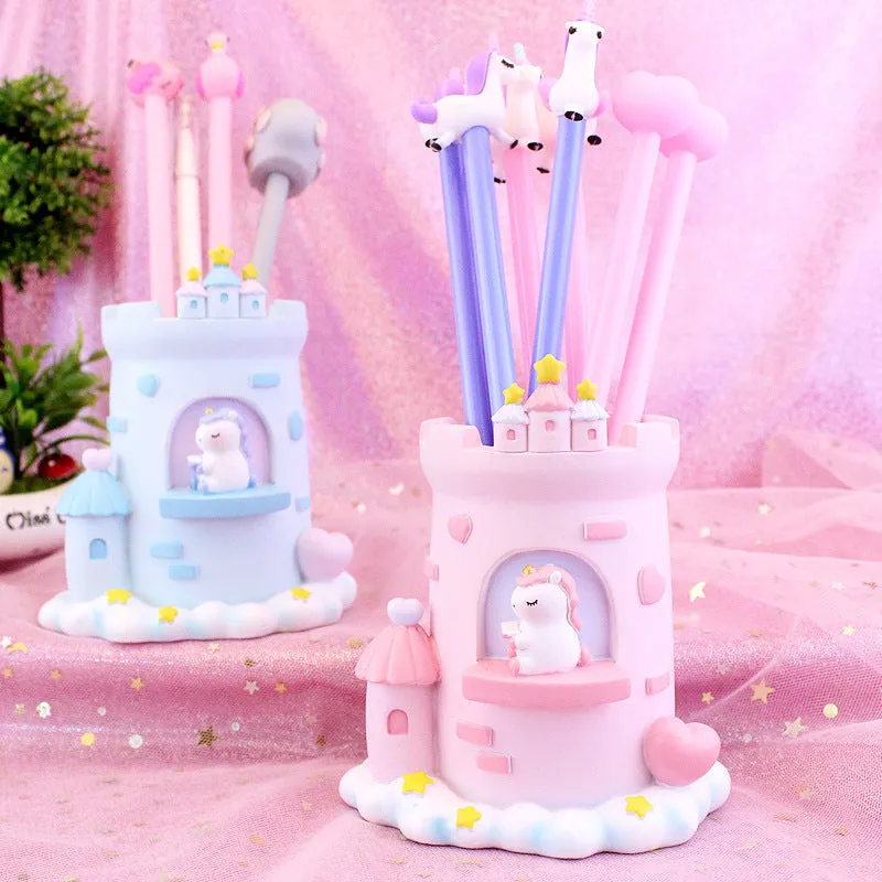 Cute Unicorn Castle Pen Holder
