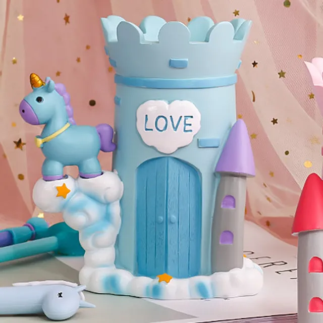 Cute Unicorn Castle Pen Holder