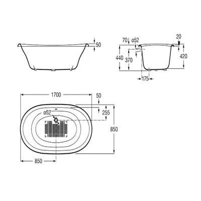 Eliptico White Free Standing Cast Iron Bath - 1700 x 850mm