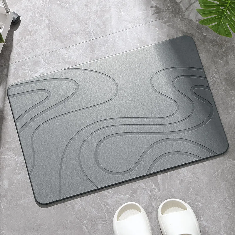 Hard Diatomite Bath Mat Super Dry Anti-Slip - Dark Grey & Squiggle Design