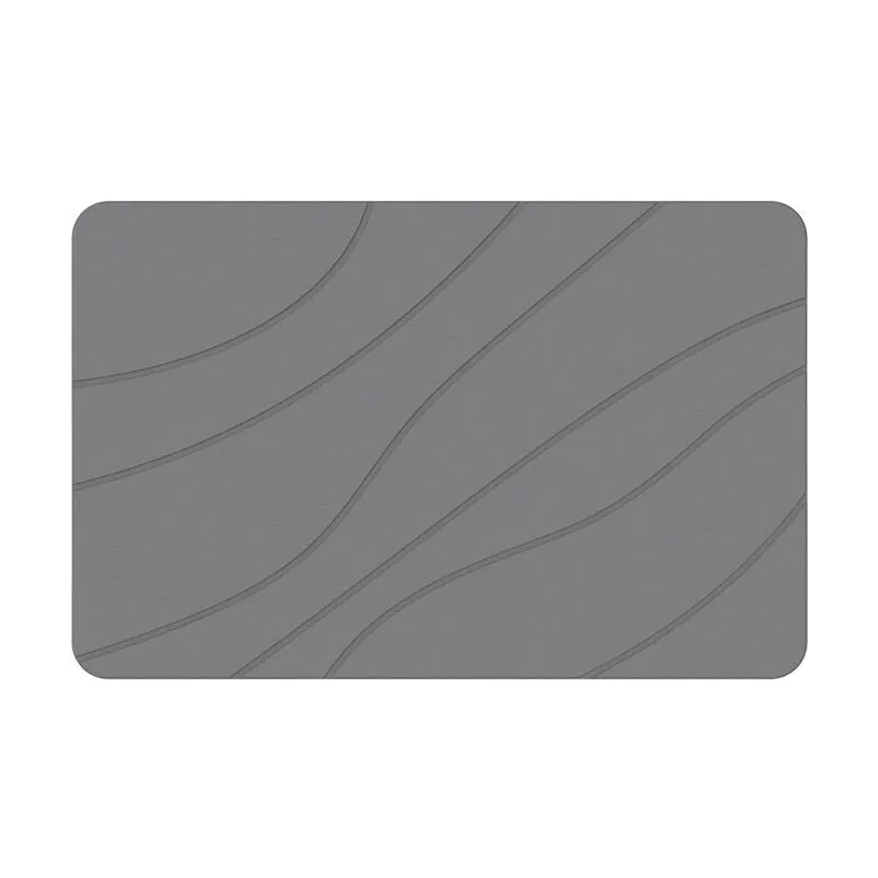 Hard Diatomite Bath Mat Super Dry Anti-Slip - Dark Grey & Wave Line Design