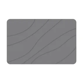 Hard Diatomite Bath Mat Super Dry Anti-Slip - Dark Grey & Wave Line Design
