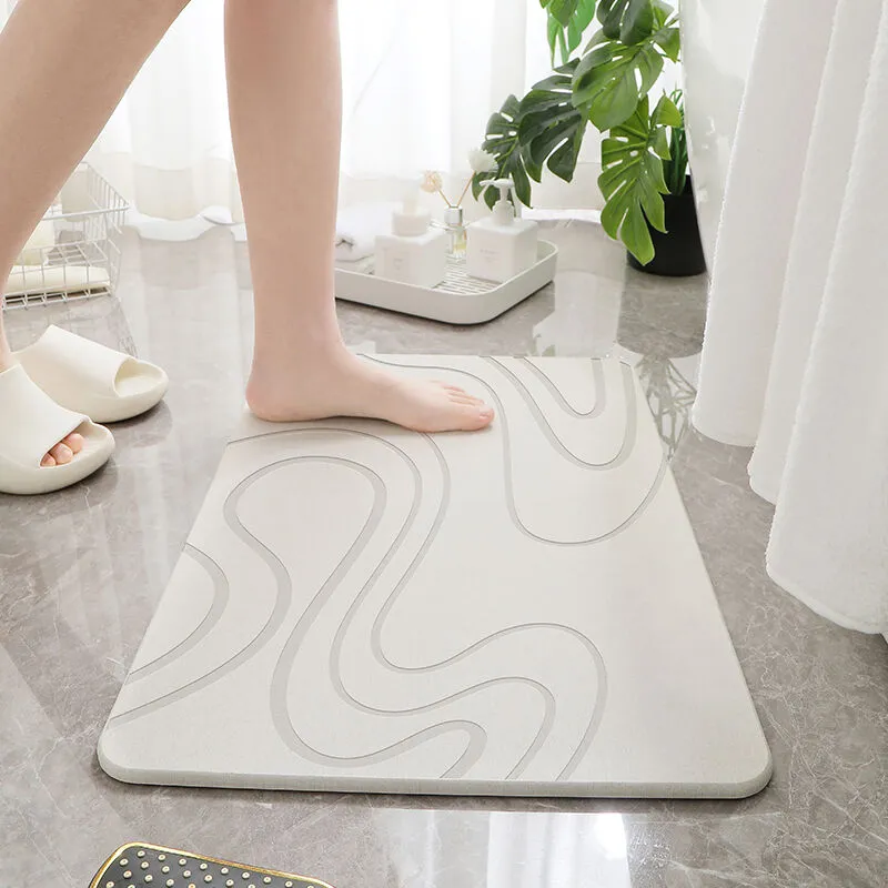 Hard Diatomite Bath Mat Super Dry Anti-Slip - Off White & Squiggle Design