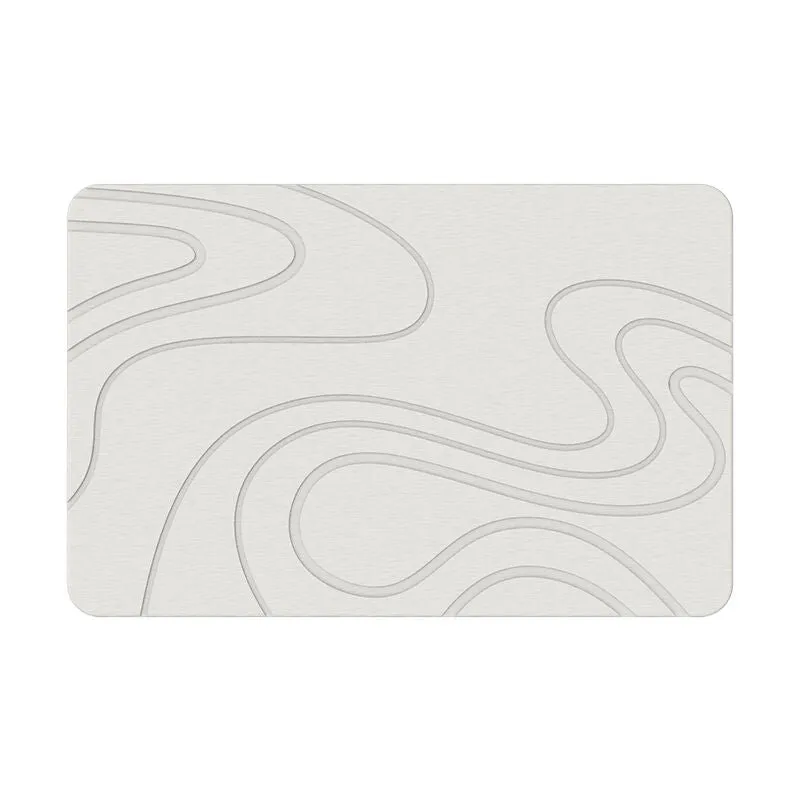 Hard Diatomite Bath Mat Super Dry Anti-Slip - Off White & Squiggle Design