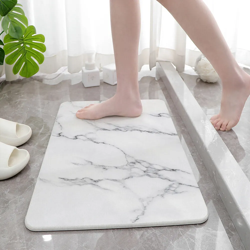 Hard Diatomite Bath Mat Super Dry Anti-Slip - White Marble Finish