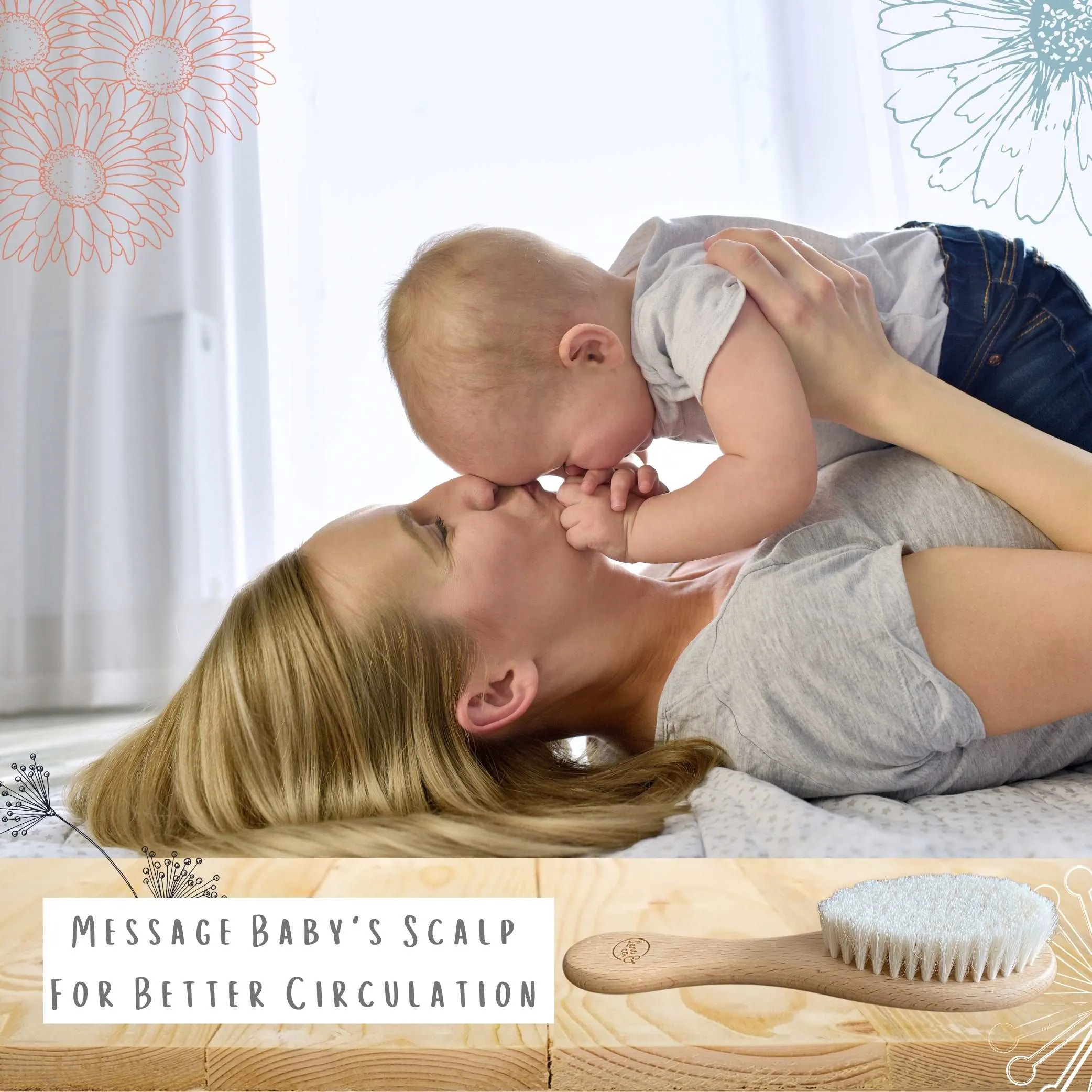 Natural Bristle Wooden Hairbrush for Newborn, Baby and Toddler