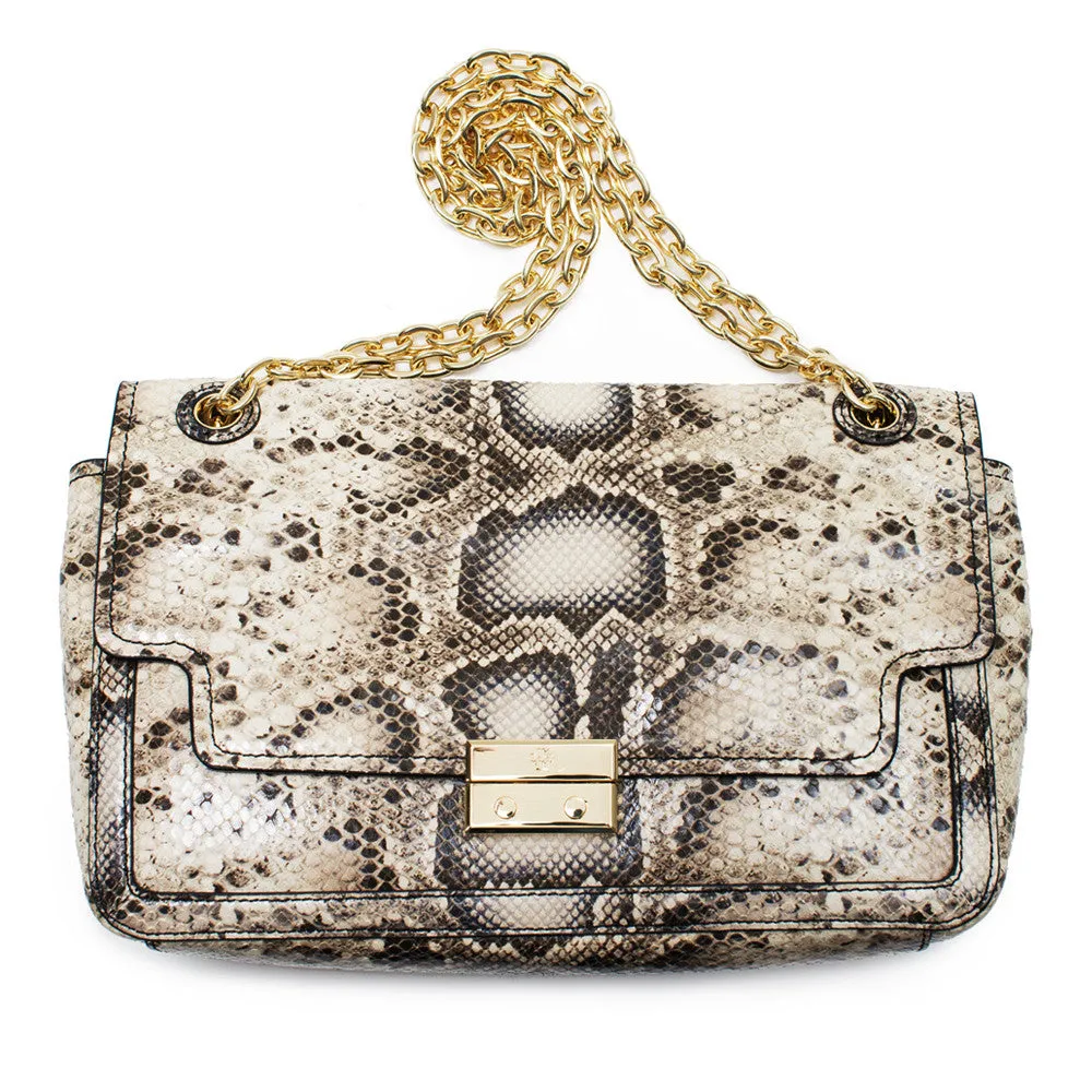 Tory Burch Elise Snake Ivory Shoulder Bag Natural Magnetic Closure Purse NEW
